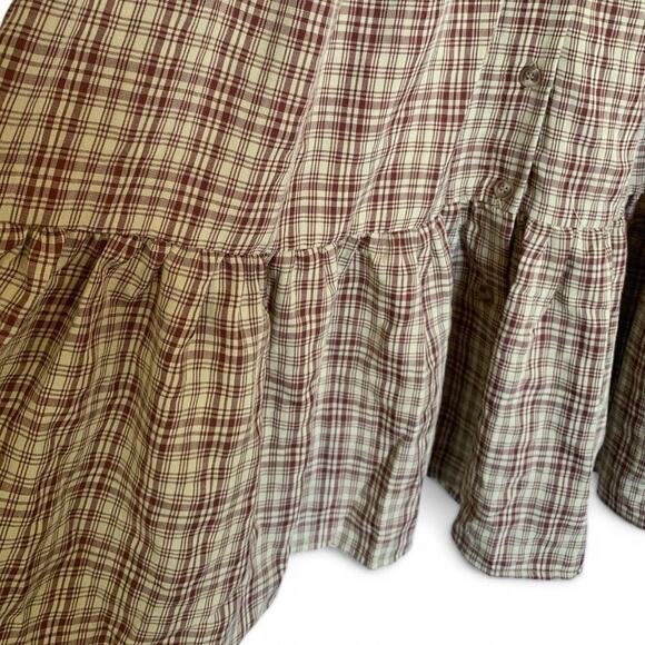 NWT Urban Threads Tiered V-Neck Brown Plaid Mini Dress-Size 10 - Picture 7 of 9